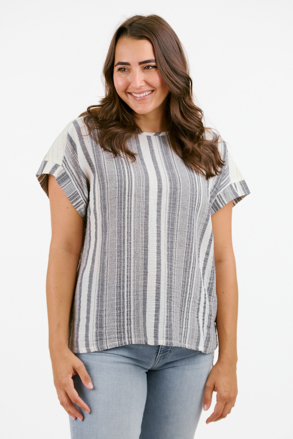 Regina Top - Black/Cream Stripe - SALE