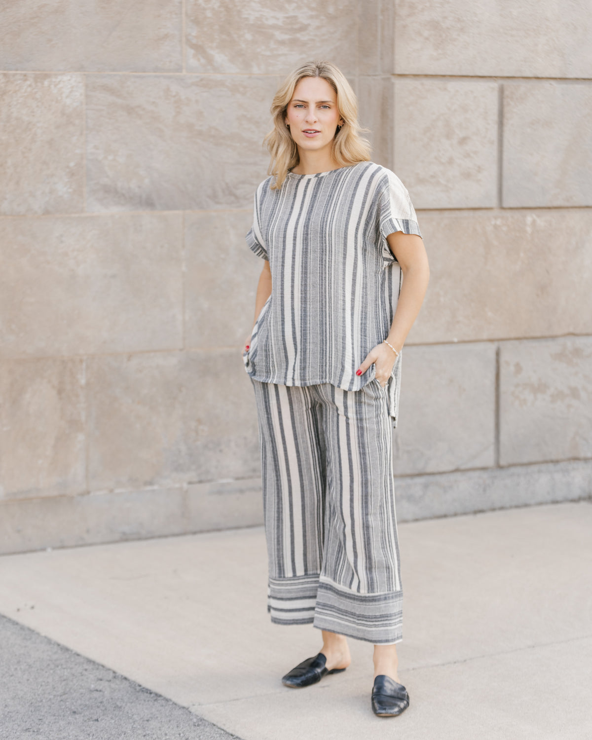 Shannon Crop Pant - Black/Cream Stripe - SALE