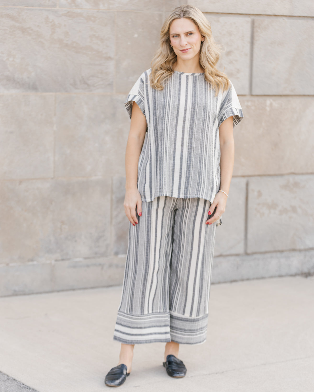 Shannon Crop Pant - Black/Cream Stripe - SALE