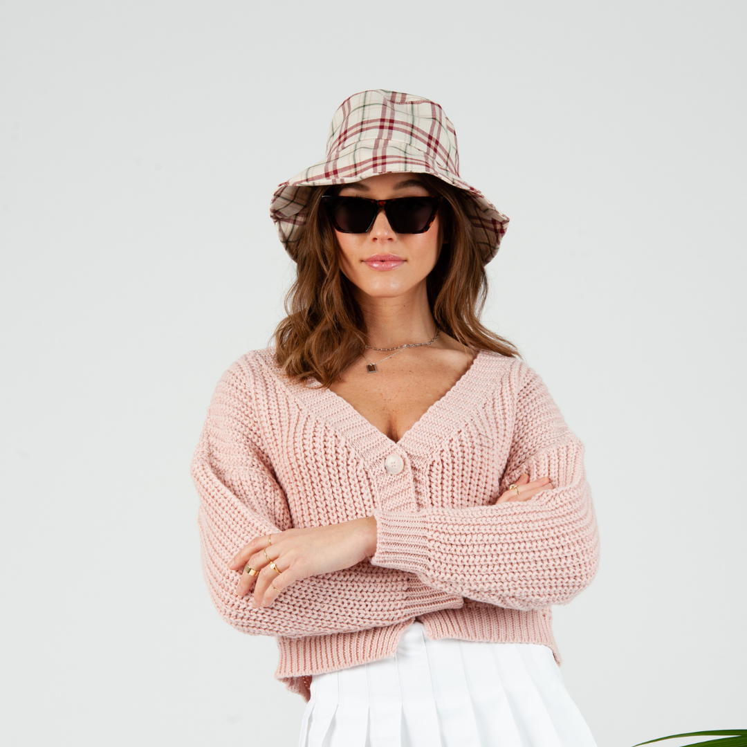 Lucca Couture - Plaid Pattern Bucket Hat - IVORY - SALE