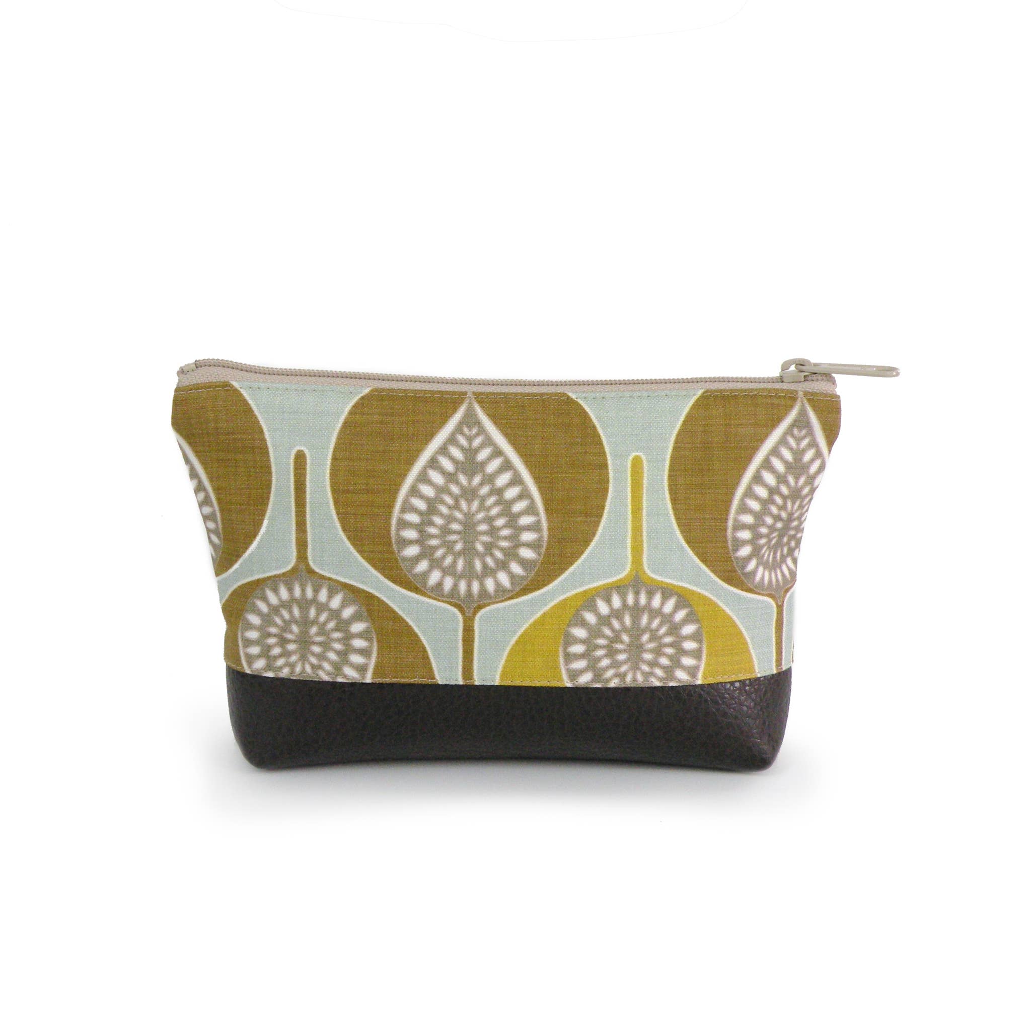 Small Cosmetic Clutch in Modern Green Leaves Print