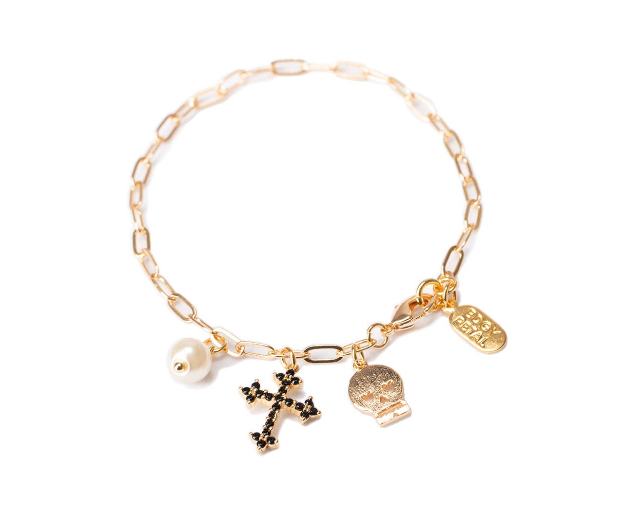 Skull, Cross + Pearl Bracelet
