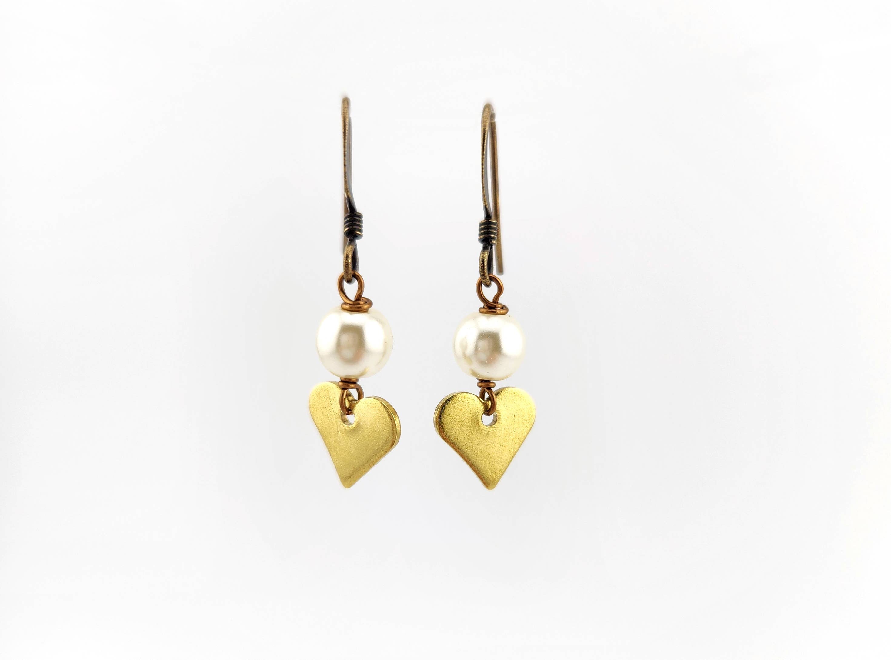 Dainty Heart and Pearl Earrings