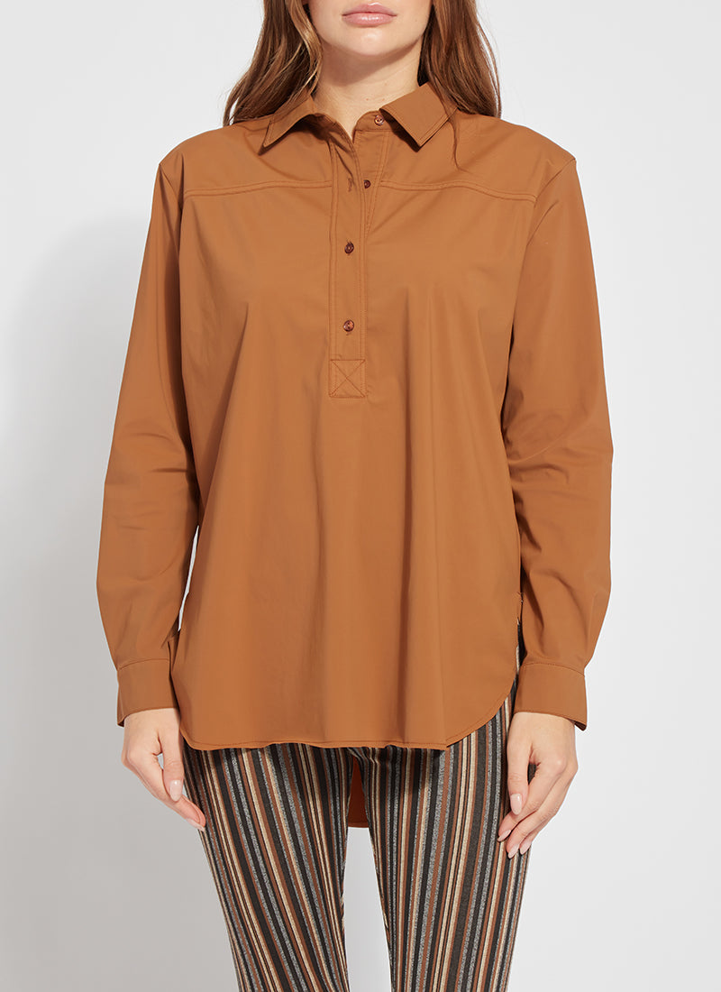 Delia Sporty Pull On Blouse - Golden Bronze