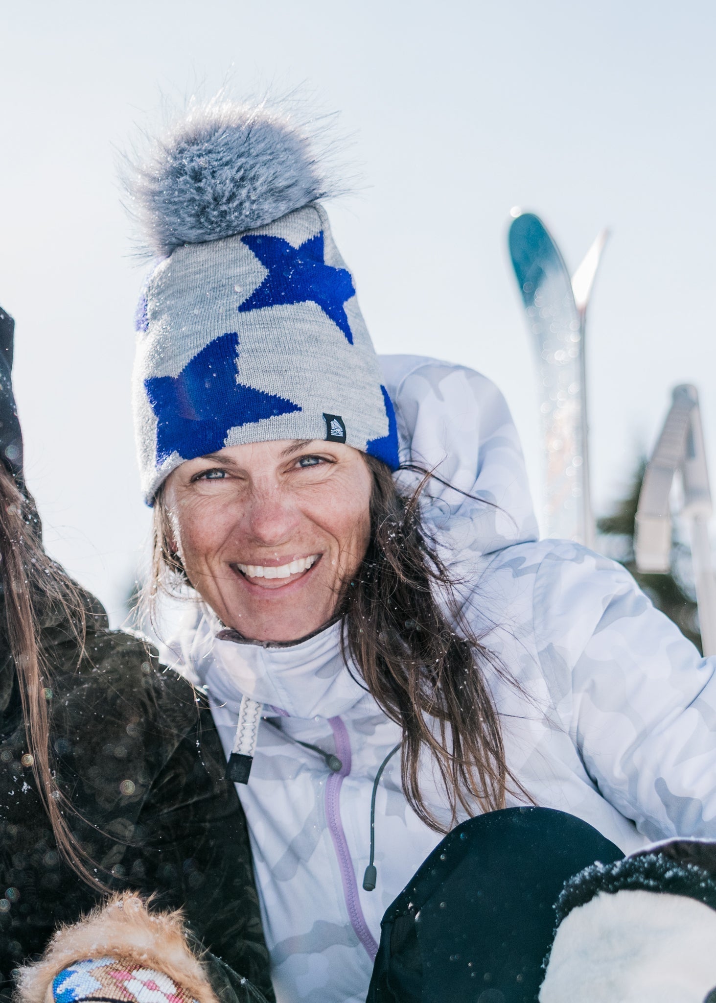 Star Faux Fur Pom Pom Beanie
