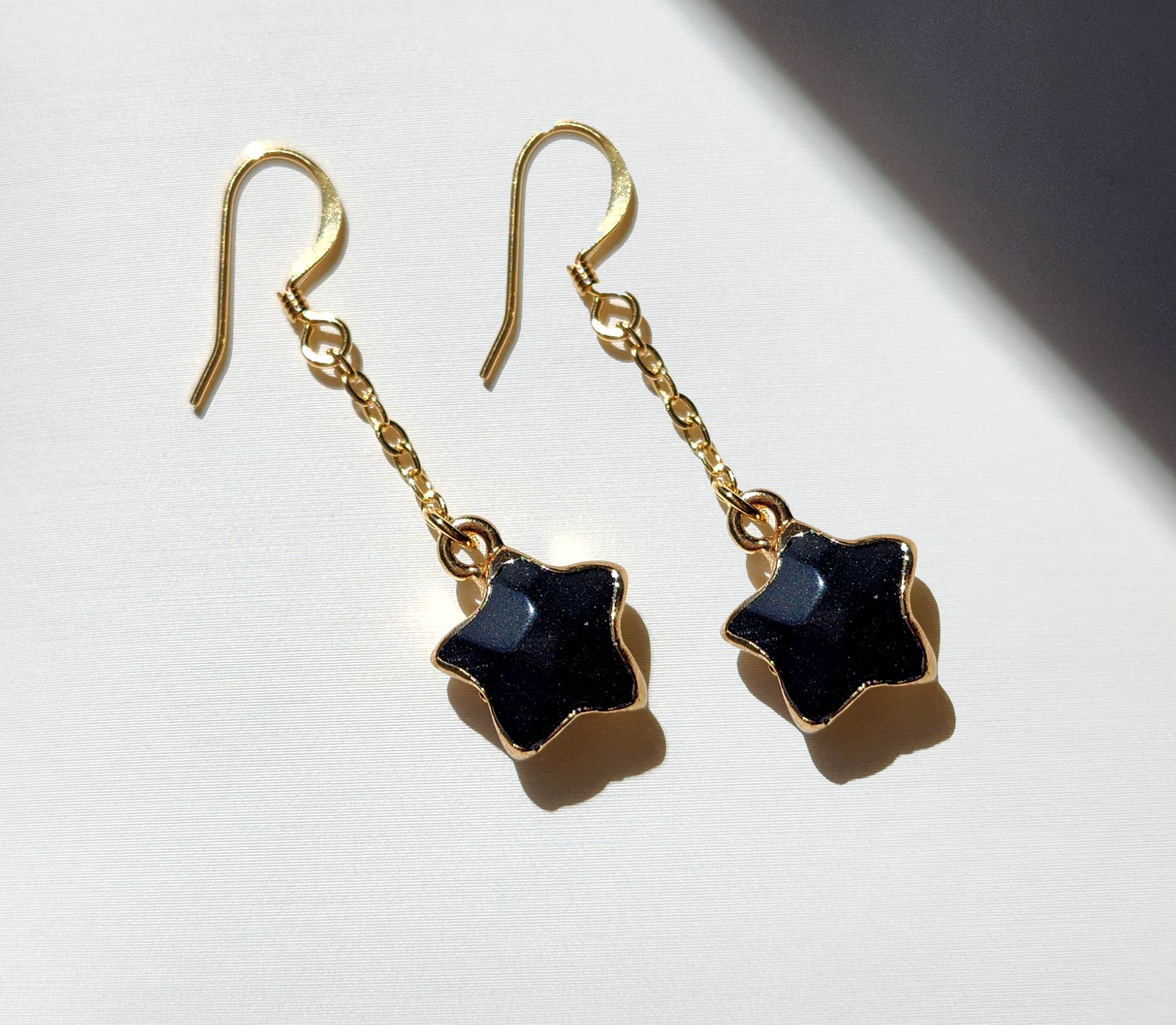 Black Onyx Star Chain Earrings