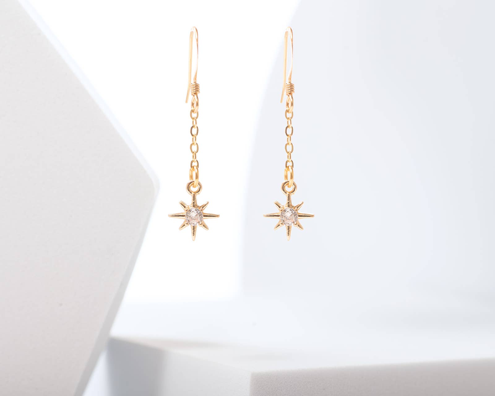 CZ Dainty Star Chain Earrings