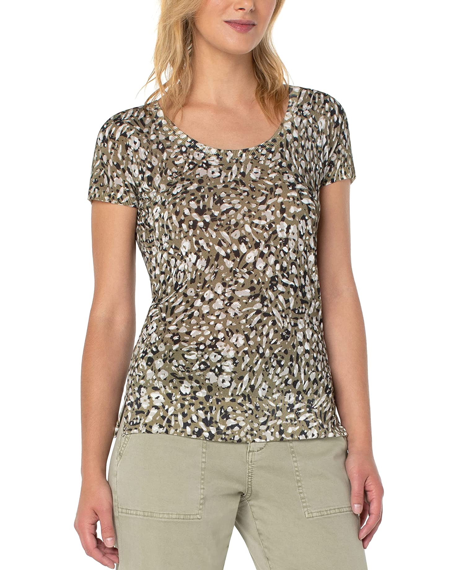 Scoop Neck Short Sleeve Sweater - Printed Animal Print