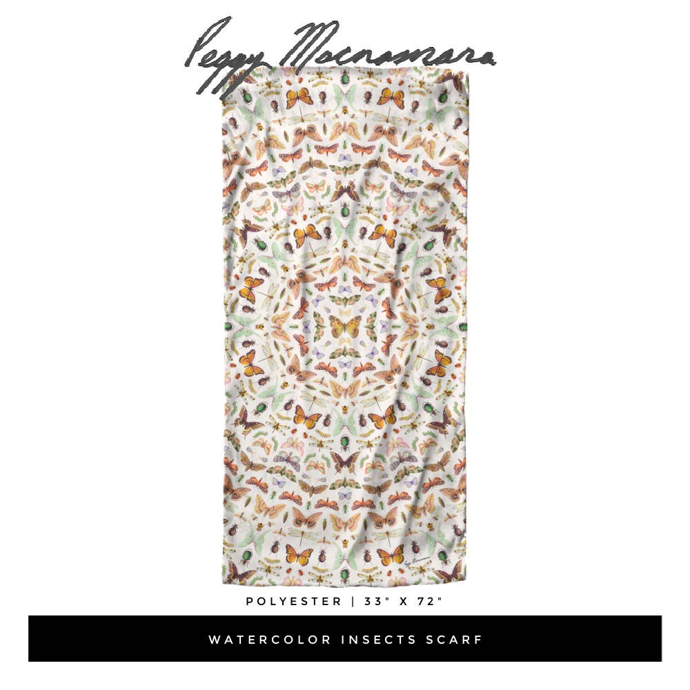 Watercolor Insects Oblong Scarf by Peggy Macnamara