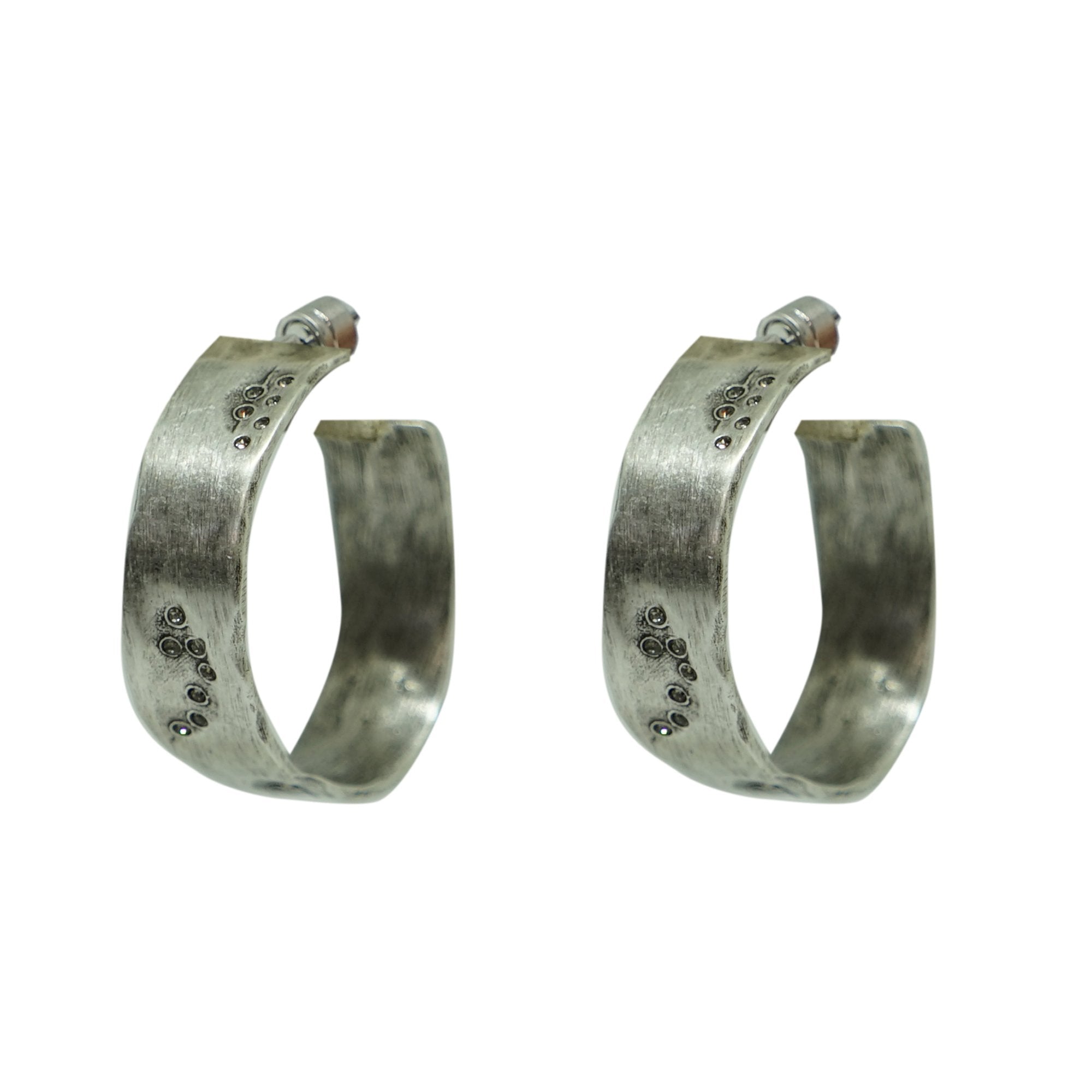Vintage Silver Wide Impression Hoops