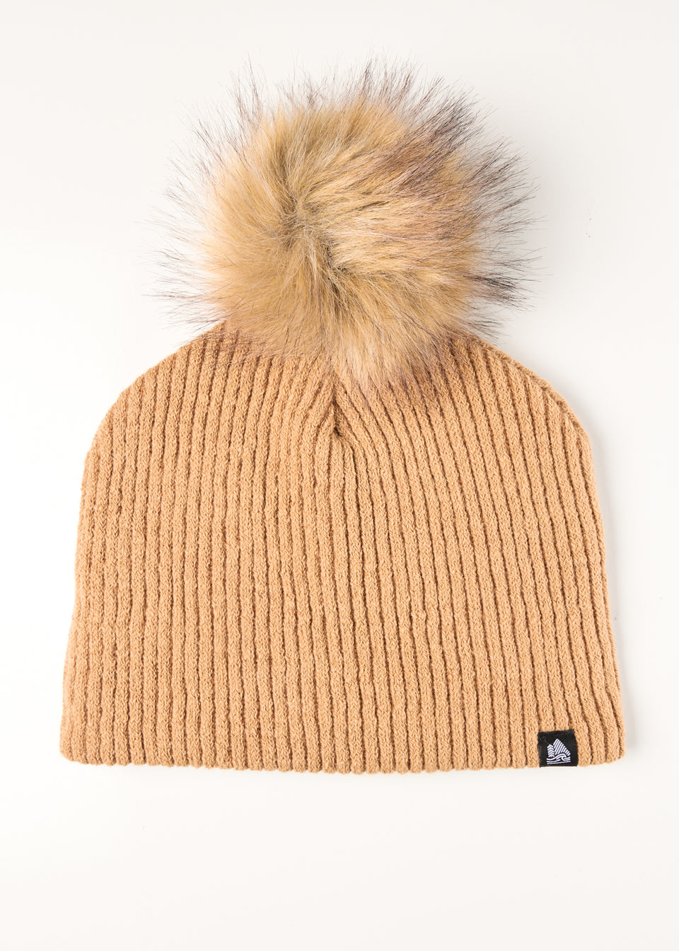 Chunky Rib Midi Faux Fur Pom Beanie
