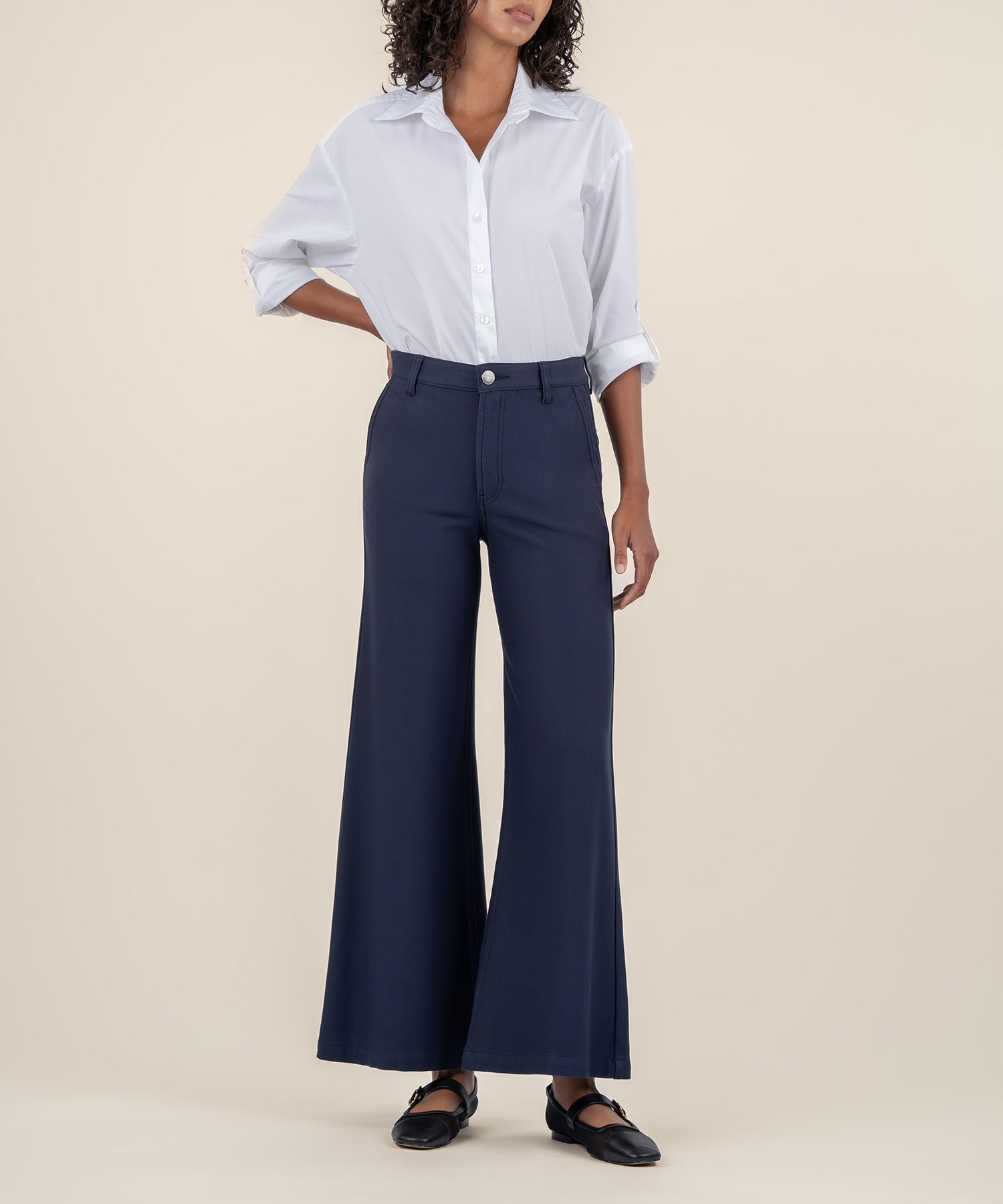 Meg High Rise Wide Leg Ponte Trouser - Navy