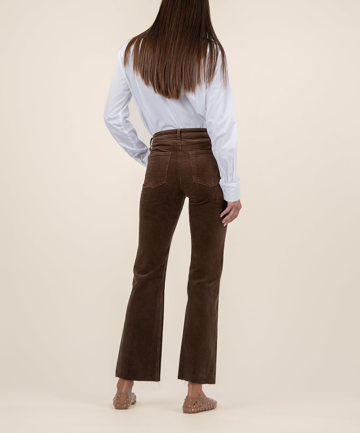 Kelsey Mid-Rise Corduroy Ankle Flare - Brown - SALE