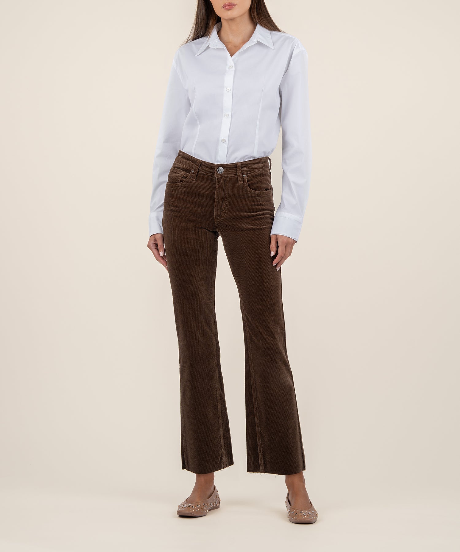 Kelsey Mid-Rise Corduroy Ankle Flare - Brown - SALE
