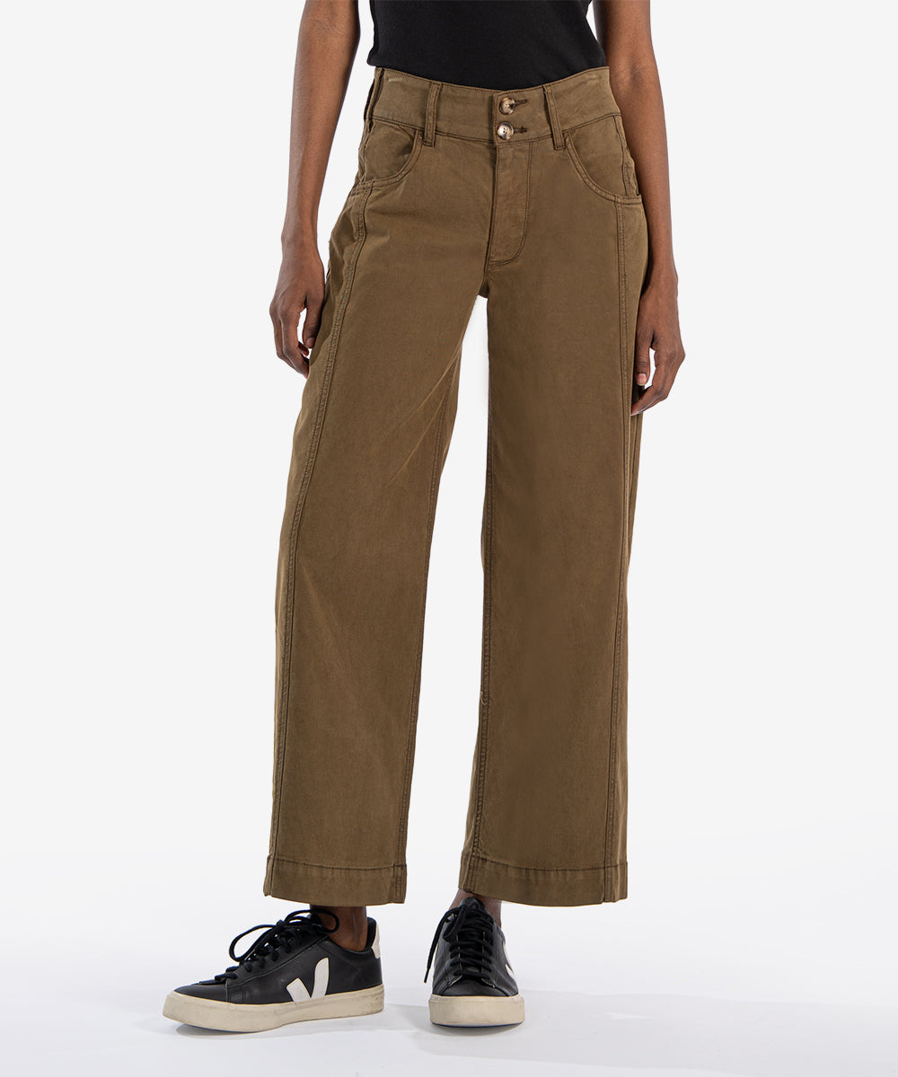 Charlotte High Rise Wide Leg Pants - Dark Olive - SALE