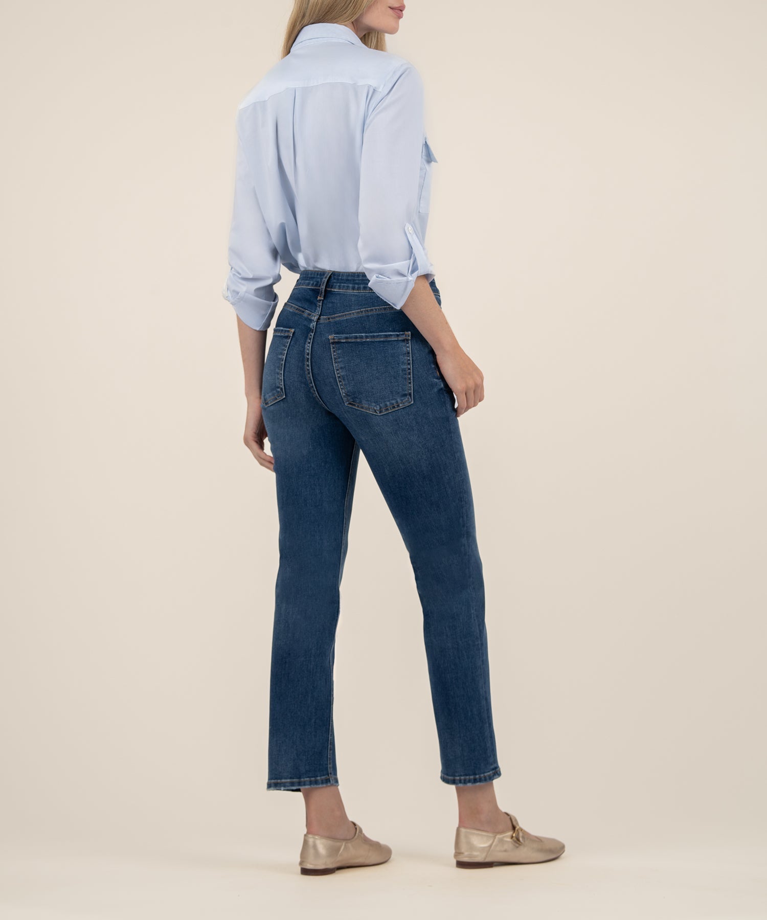 Elizabeth High Rise Straight Leg Denim Jean - Dainty with Dk Base Wash