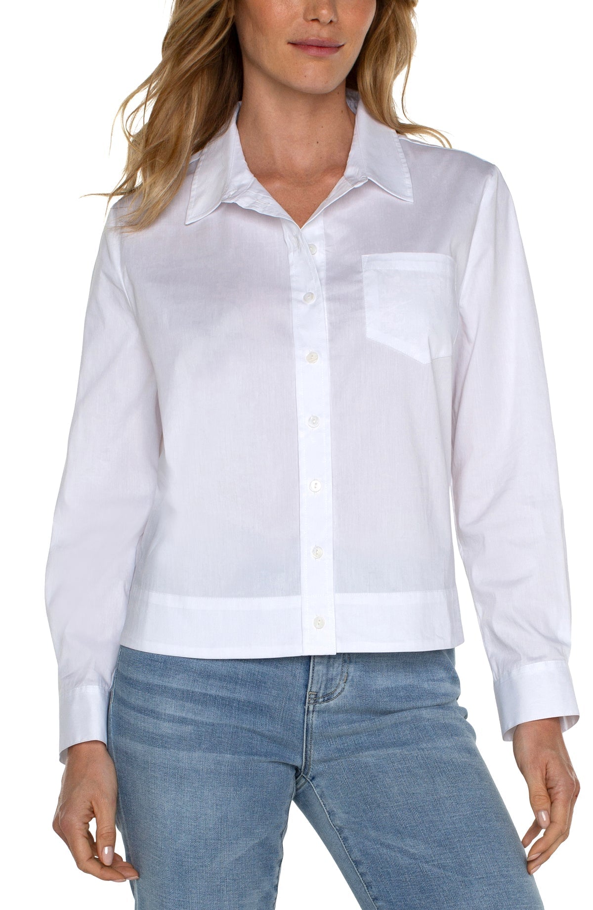 Button Front Shirt With Elastic Back Waist - White