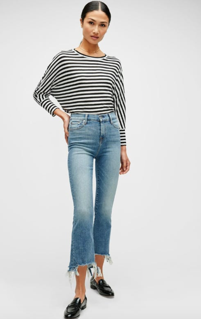 High Waist Slim Kick with Long Side Hem and Destroy - SALE