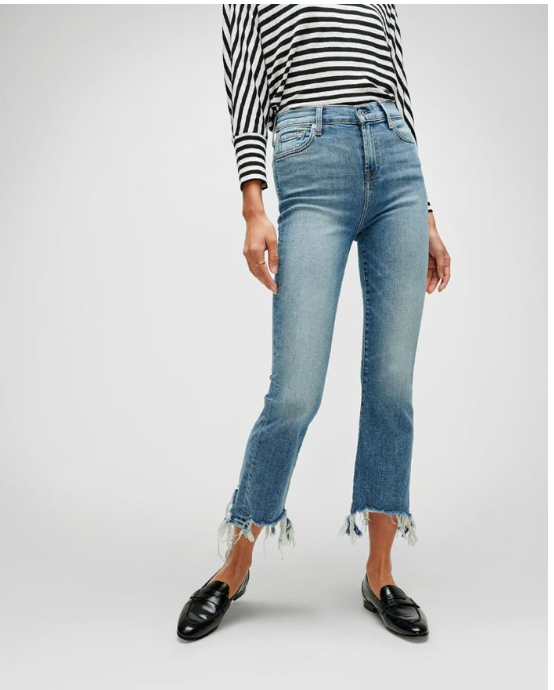 High Waist Slim Kick with Long Side Hem and Destroy - SALE