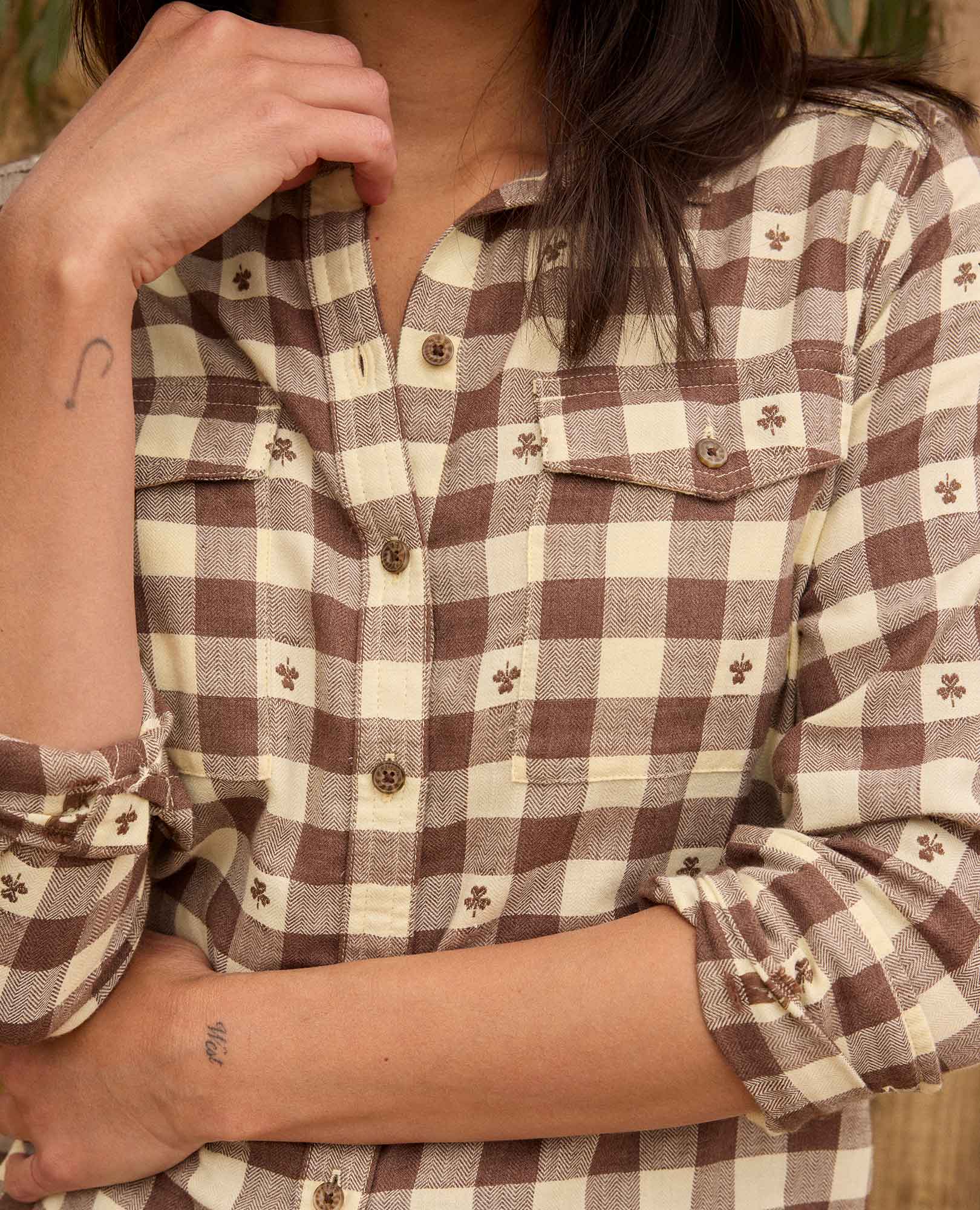 Re-Form Flannel Long Sleeve Shirt - Chestnut Dobby