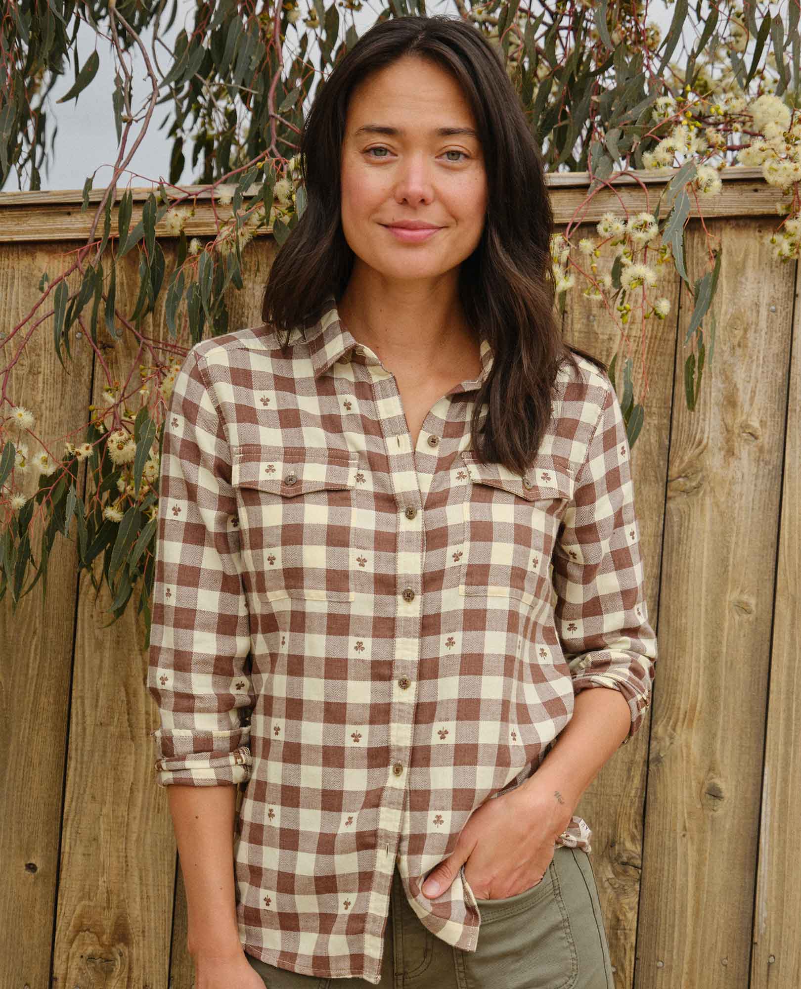 Re-Form Flannel Long Sleeve Shirt - Chestnut Dobby