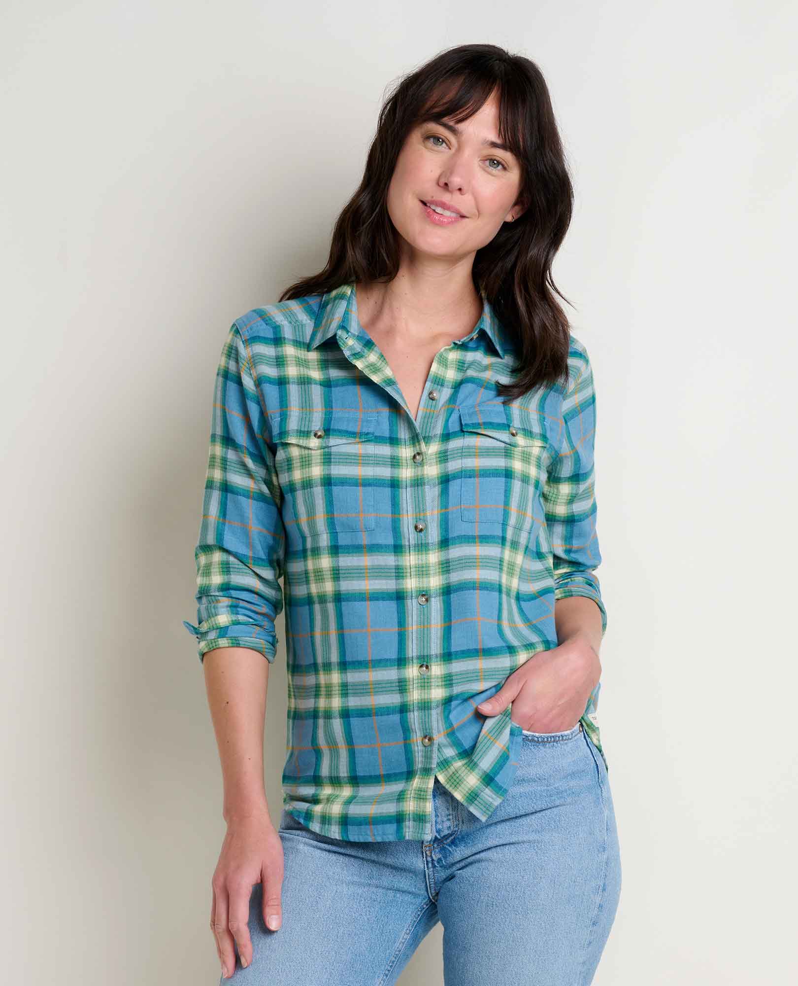 Re-Form Flannel Long Sleeve Shirt - Glacier Lg Windowpane