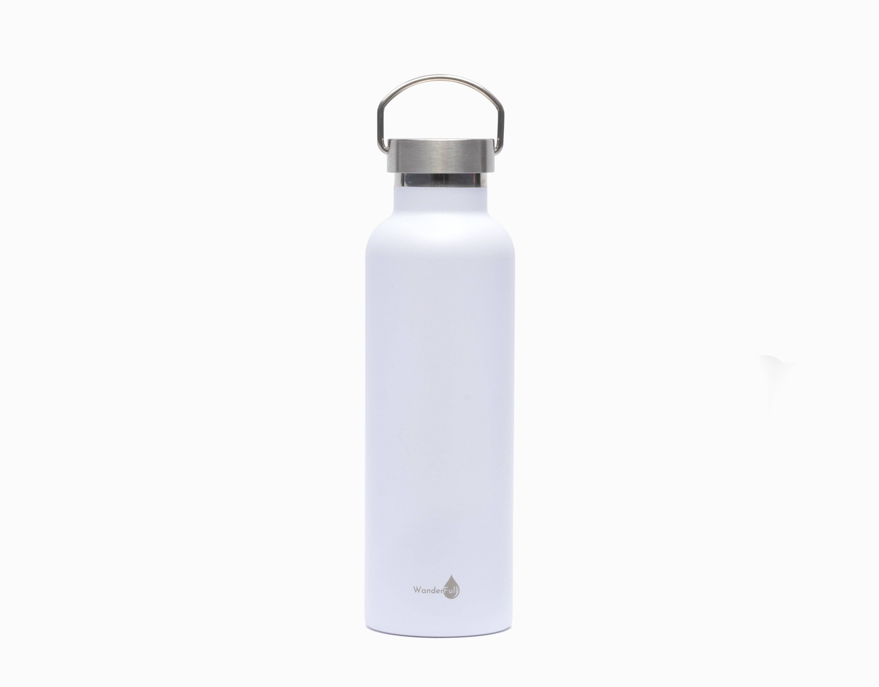White w/ Silver Top Stainless Steel Water Bottle- 24 Oz