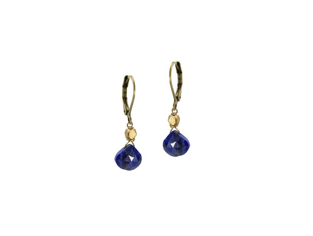 Delicate Blue Lapis with Classic Brass Earrings