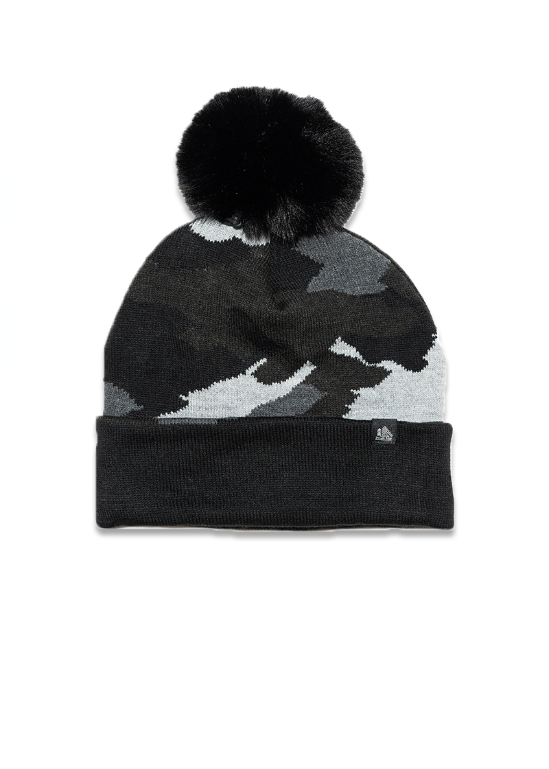 Camo Cuffed Faux Fur Pom Beanie