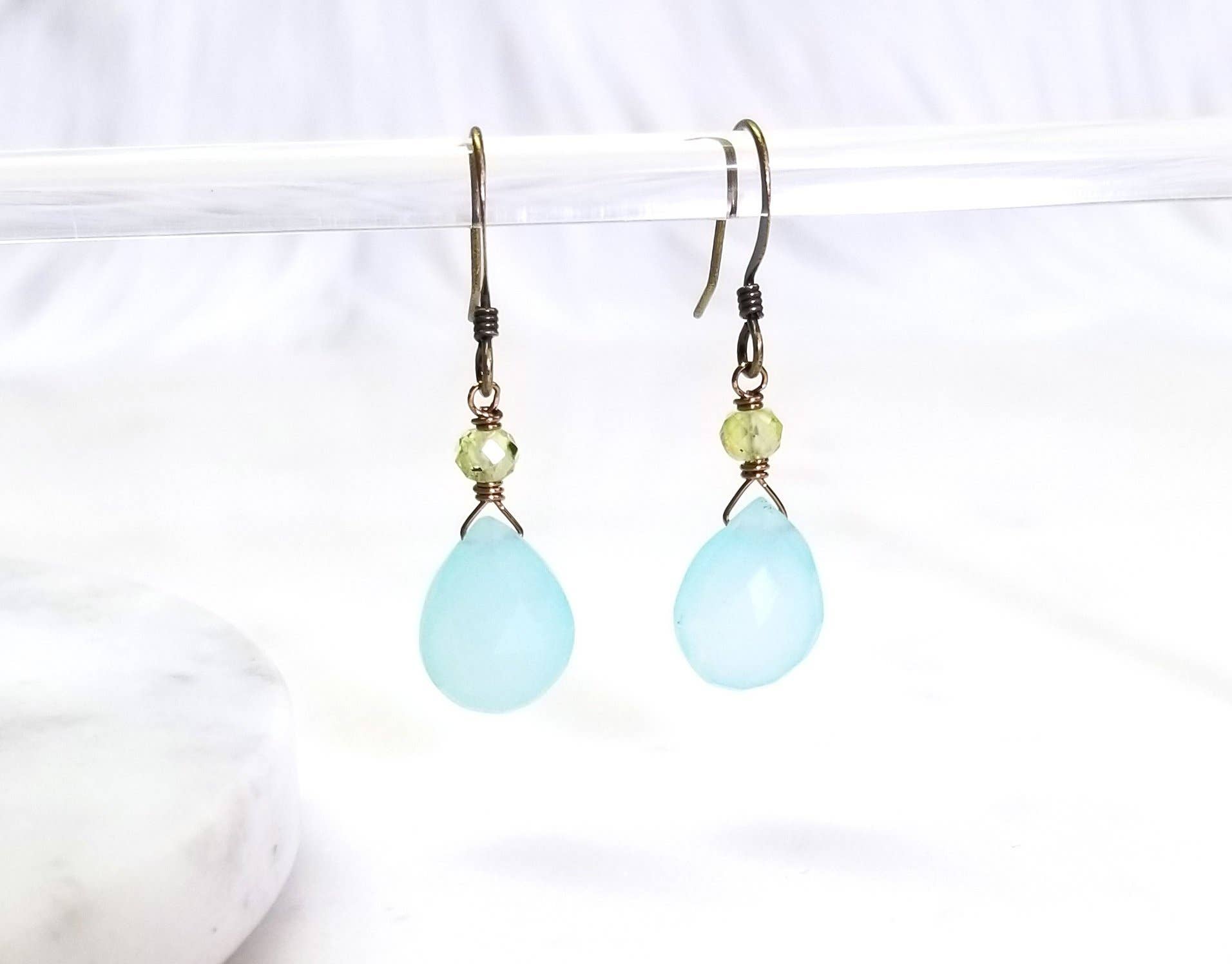 Seafoam Chalcedony and Green Peridot Classic Stone Earrings