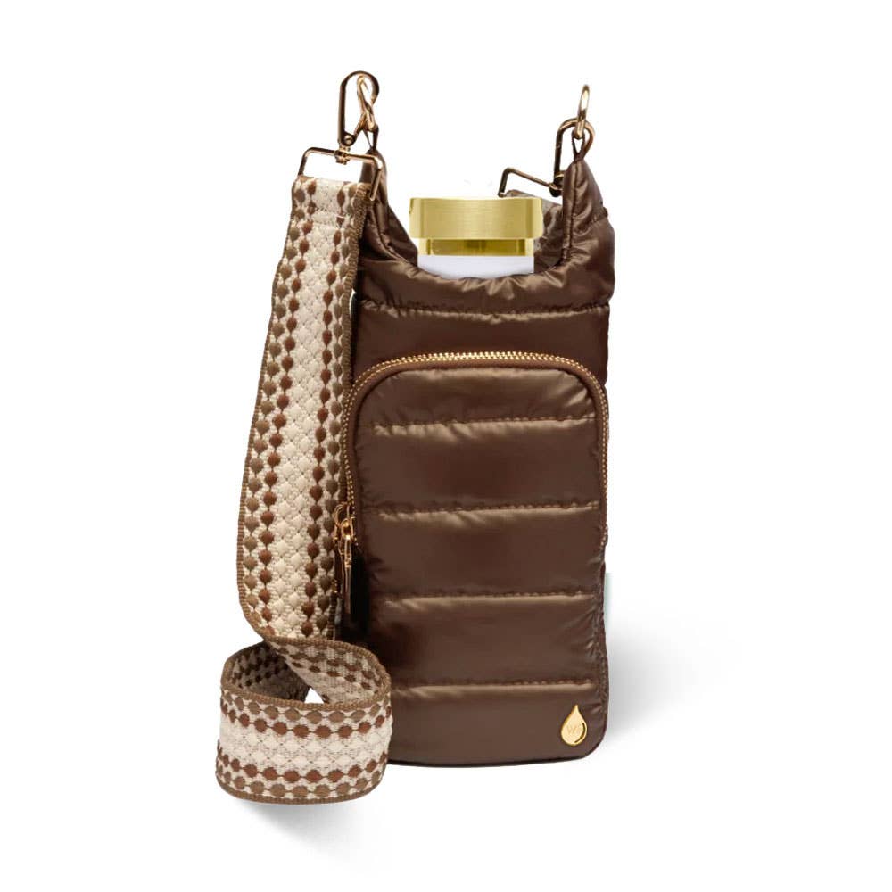 Chocolate Brown Shiny HydroBag®  with Dark Patterned Strap