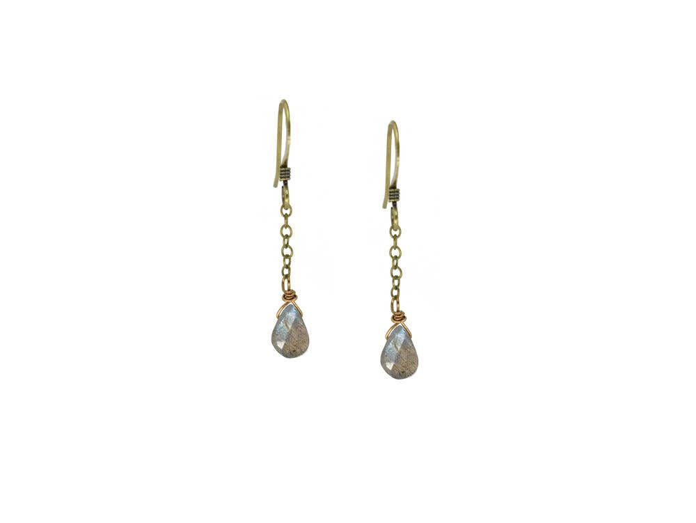 Dainty Labradorite Teardrop Chain Drop Earrings