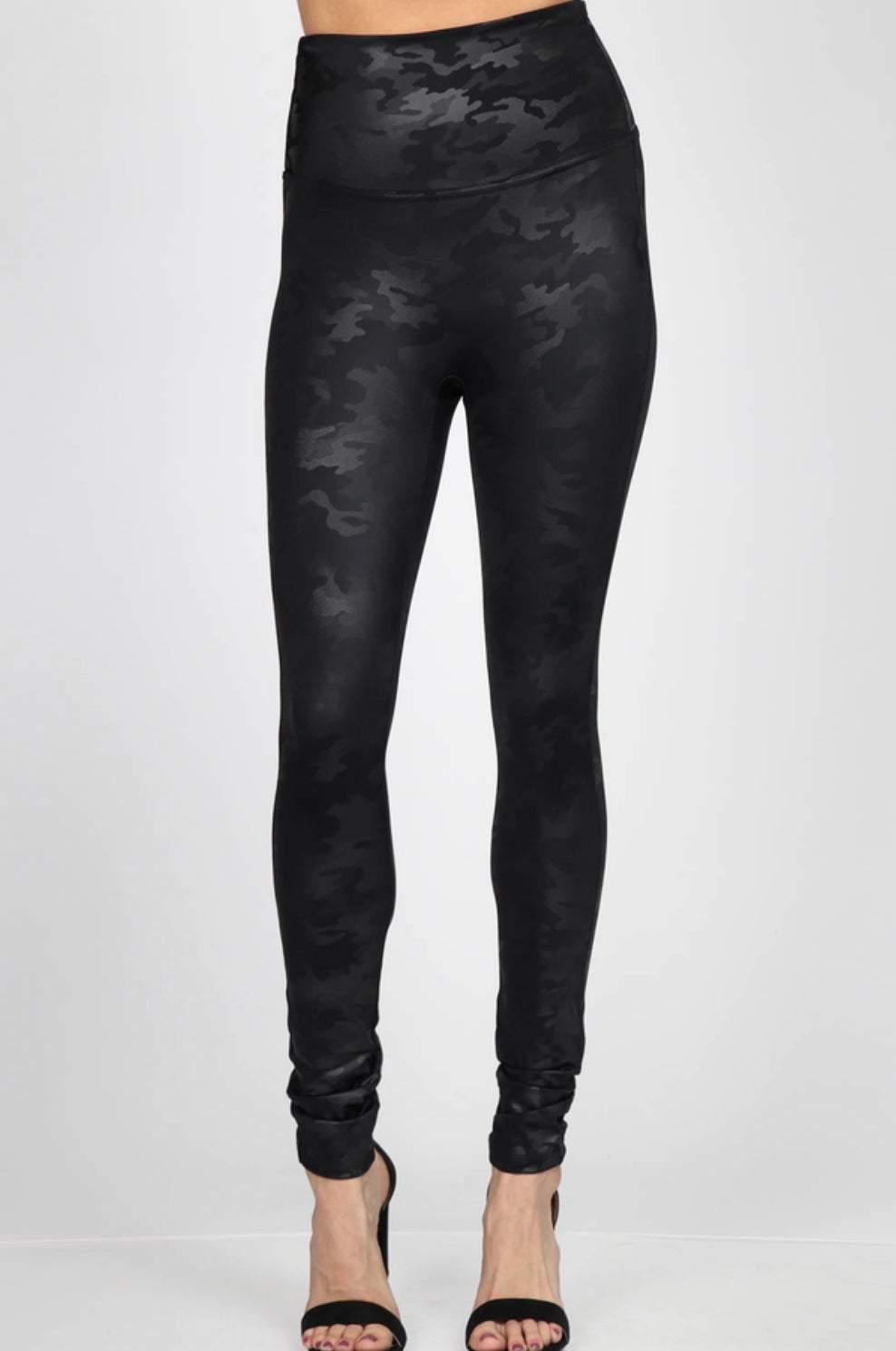 High Waist Camo Faux Leather Legging