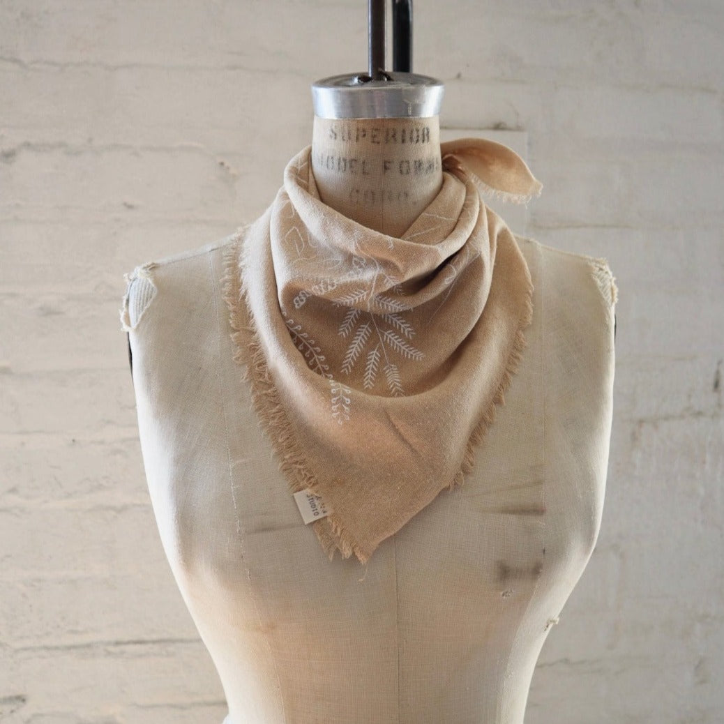 Oatmeal Naturally Raw Silk Bandana - White Ink